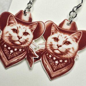 Handmade Western Cowboy Cat earrings